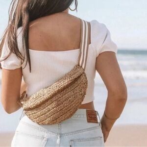 Elegant Tan Woven Crossbody Bag Lu and Elle